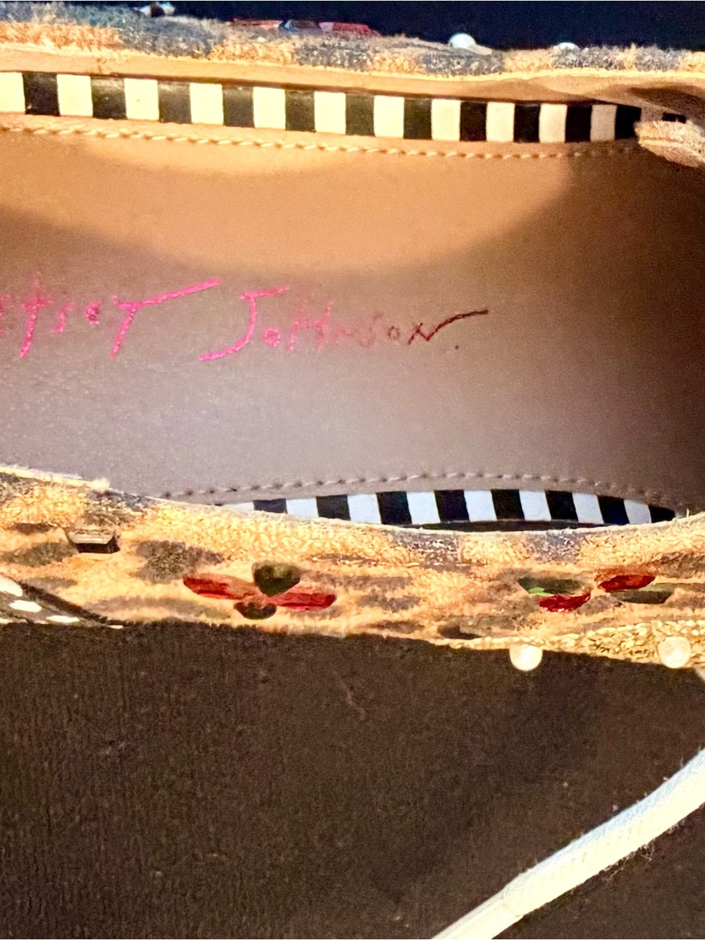 Betsey Johnson Gold Glitter Leopard Platform Sneaker with Multicolor Gem Flowers - Picture 12 of 16